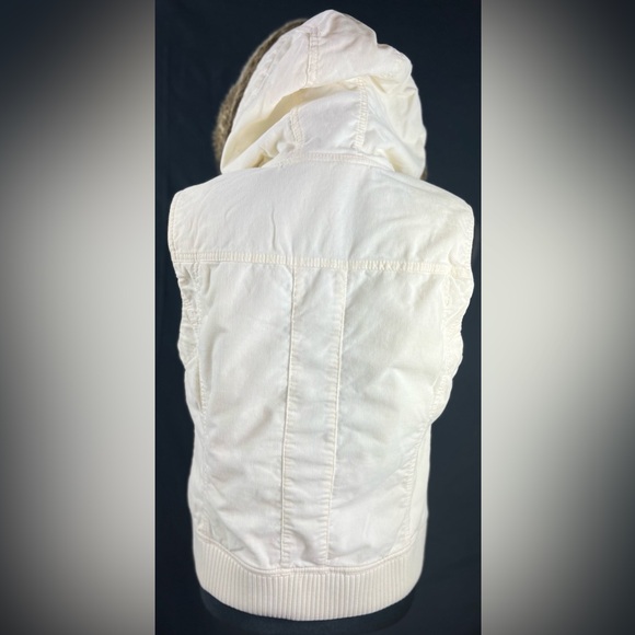 LOFT Cream Corduroy Hooded Vest w Detachable Faux Fur Trim | Size Small - Picture 2 of 9
